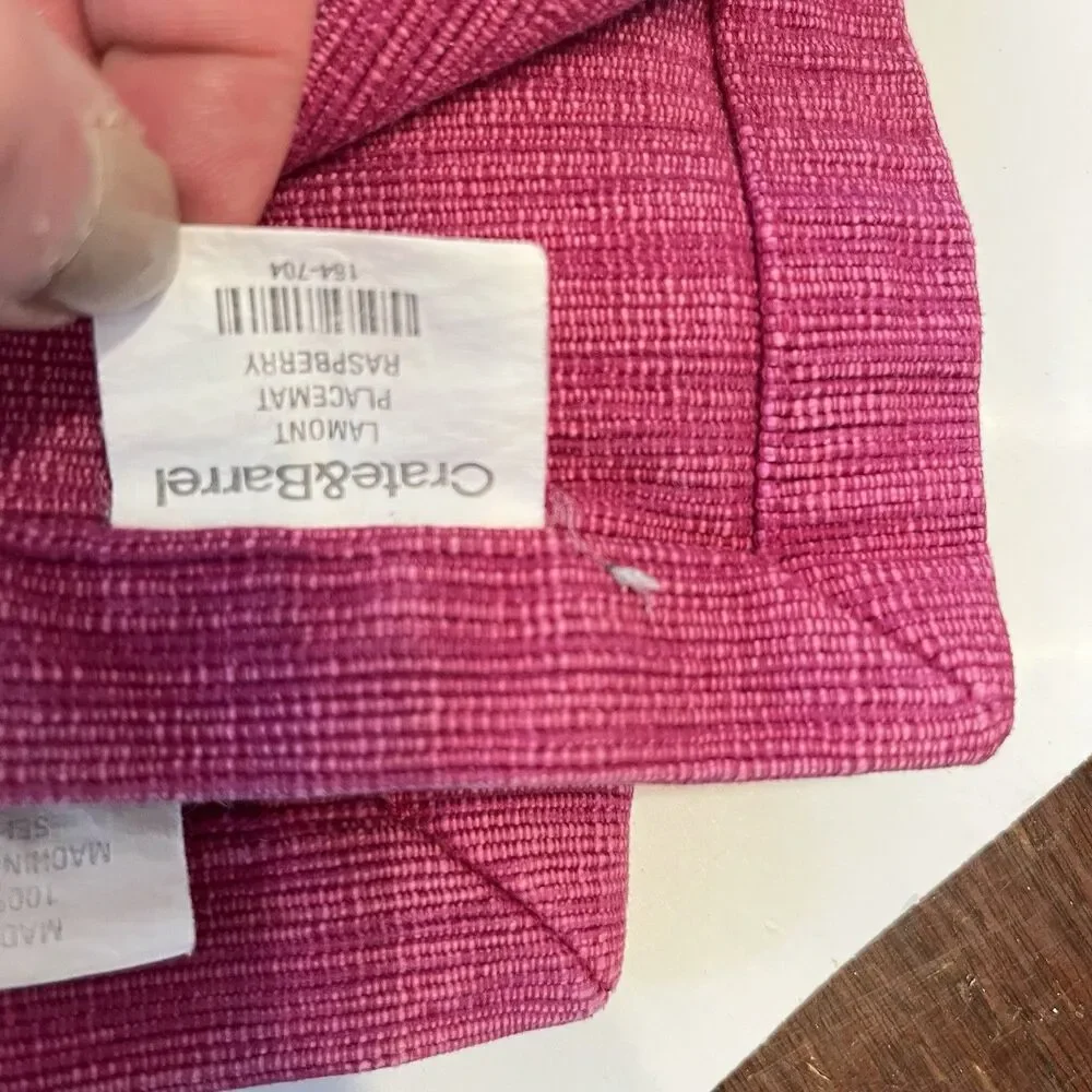 Crate & Barrel Lamont Placemat Raspberry Placemat Cotton Set of 6 18x12